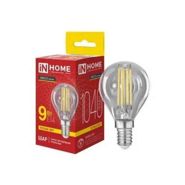 Лампа св/д Е14 LED-шар-deco 9Вт 3000К прозрачная IN HOME