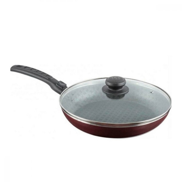 Сковорода 20см алюминевая стеклянная крышка сьемная ручка бордо Кружево Калитва