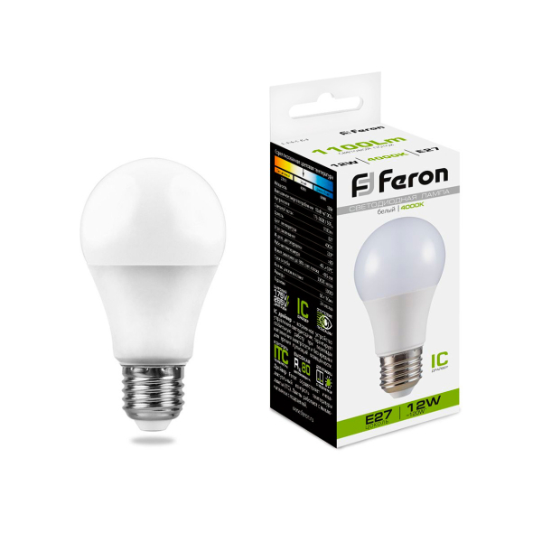 Лампа св/д A60 12Вт 4000K E27 Feron