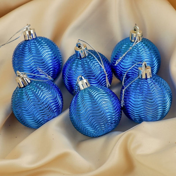 Ёлочные игрушки «Волна», шары новогодние, d=5 см, набор 6 шт., синий