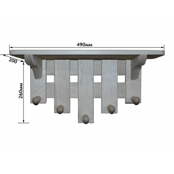 Вешалка-полка 5 крючков осина