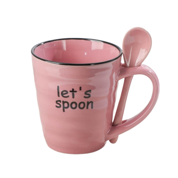Кружка Доляна «Ноель», 280 мл, с ложкой, керамика, розовая