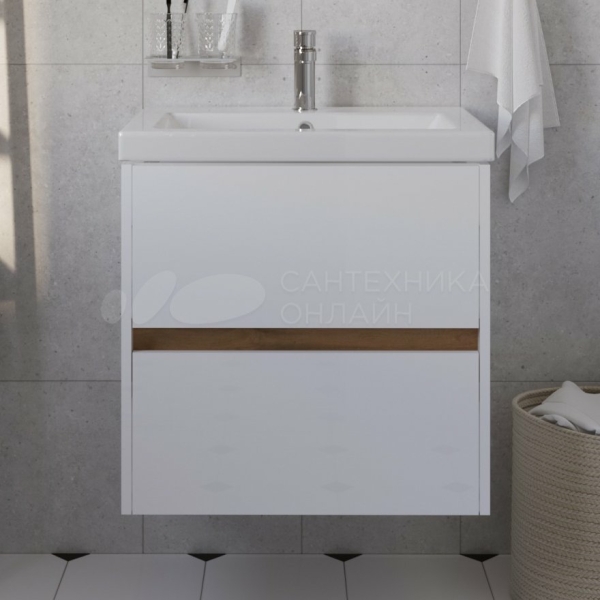 Тумба подвесная Велли 60П белая аляска/дуб вотан (под умывальник Сомо 60) 1MARKA