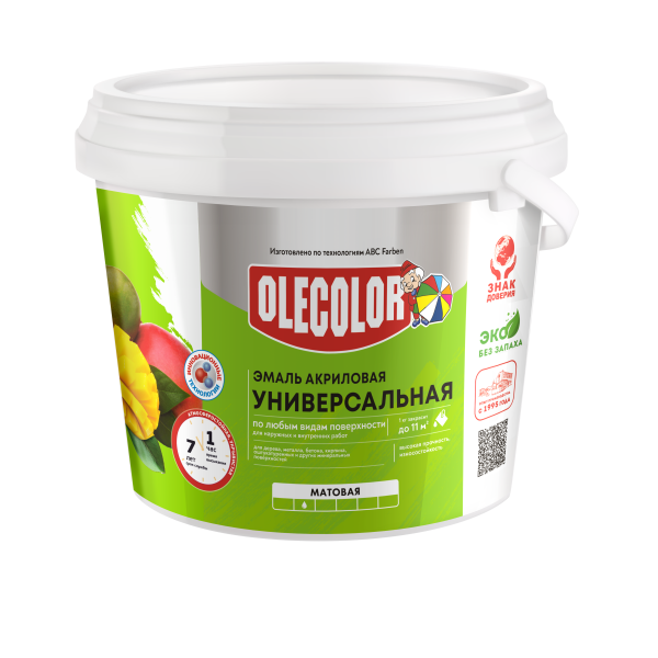 Эмаль акриловая матовая 3кг белый Olecolor