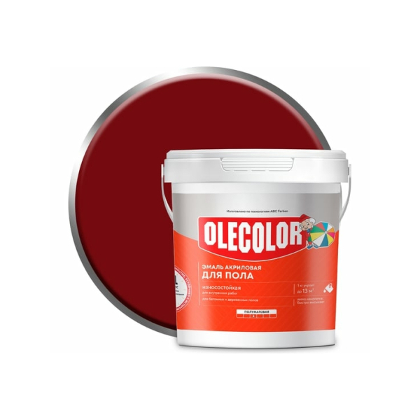 Эмаль акриловая для пола красно-коричневая 1кг Olecolor
