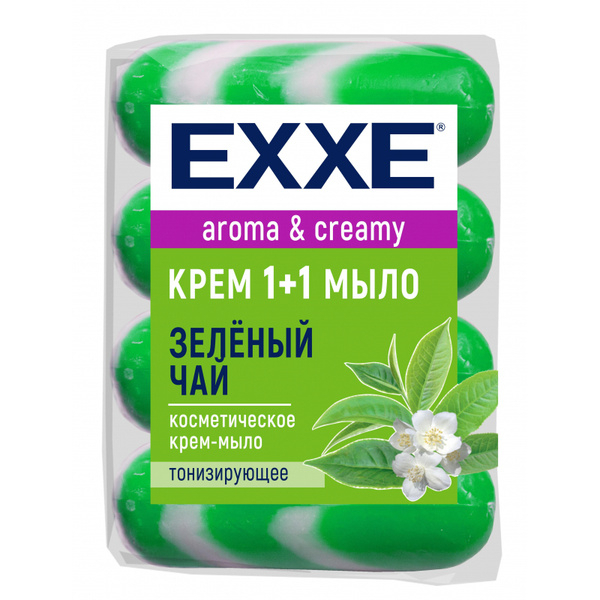 Крем-мыло Exxe 1+1, "Зеленый чай", зеленое полосатое, 4 шт. по 90 г