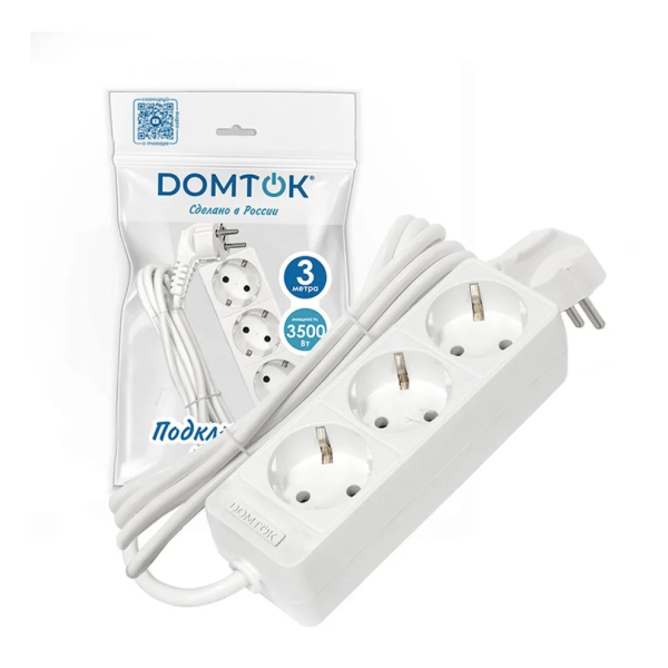 Удлинитель  3гн 3м 16А (земля) ПВС 2*1,0 DOMTOK