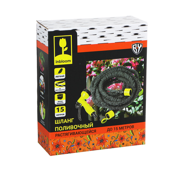 Шланг поливочный растягивающийся 15м тканевая оплетка с пистолетом-разбр коннектором 1/2"