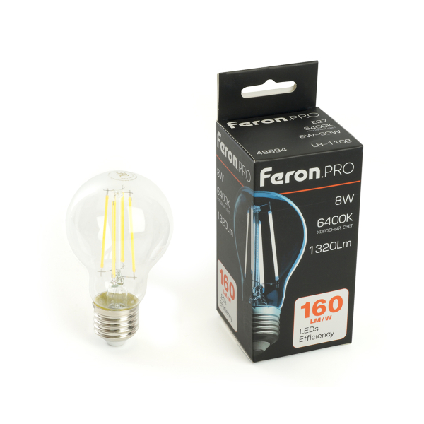 Лампа св/д A60  8Вт 6400К E27 филамент Feron.PRO