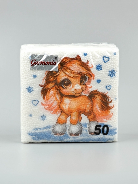 Салфетки бумажные «Лошадка со снежинками», 24×24 см 50 листов