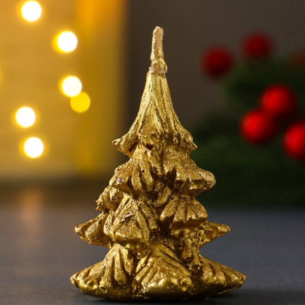 Свеча новогодняя Елочка 5*6,5см золото