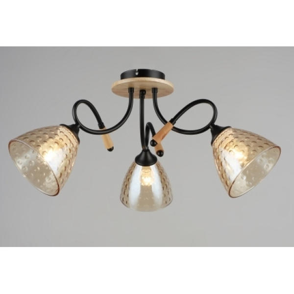 Люстра 3*60Вт Е27 плафон стекло черный-дерево 62*28,5 см 12м2 Baizheng