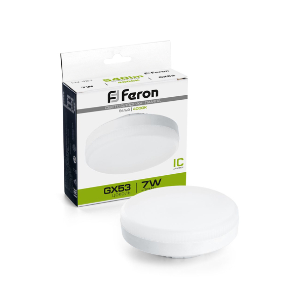 Лампа св/д таблетка GX53  7Вт 4000K Feron