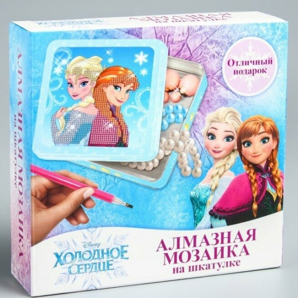 Алмазная мозаика на шкатулке, 14 х 14 см «Анна и Эльза», Холодное сердце