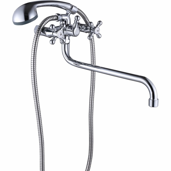 Смеситель для ванны маховик длинный излив силумин D6500-S24 DIKALAN