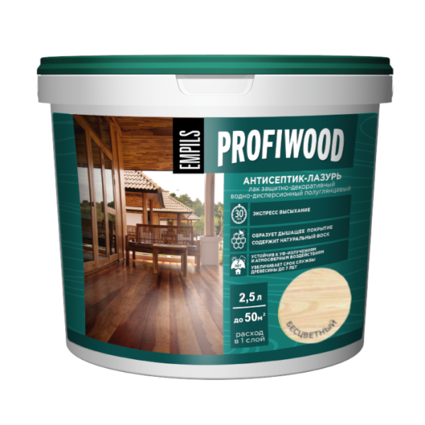 Антисептик-лазурь полиакриловый 2.5л бесцветный Profiwood