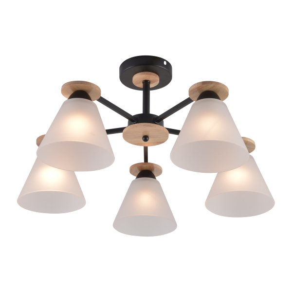 Люстра 5*60Вт Е27 черный/дерево AU12002/5 BK+WOOD Атмосфера уюта