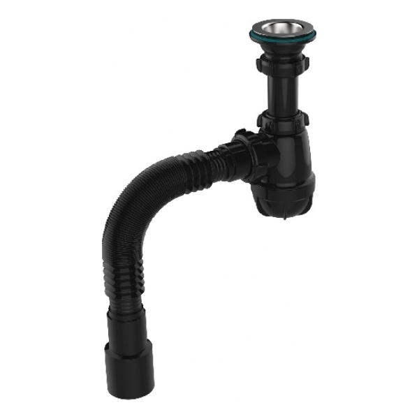 Сифон для умывальника 1-1/4"*40мм нерж.выпуск с гофрой 40мм*40/50мм черный S1084-35-MR AQUANT