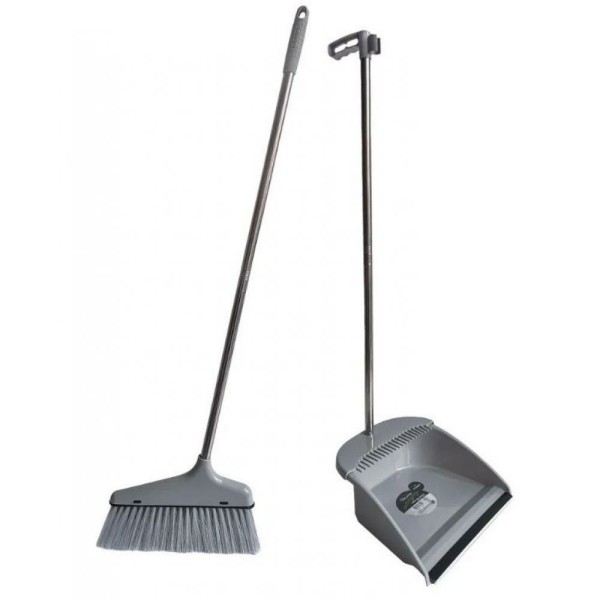 Набор пластиковый для уборки веник+совок 84*28см/25*25*75см разборная ручка серый Baizheng
