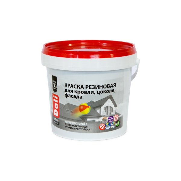 Краска резиновая фасадная 1,3кг белый глубокоматовый база А Dali