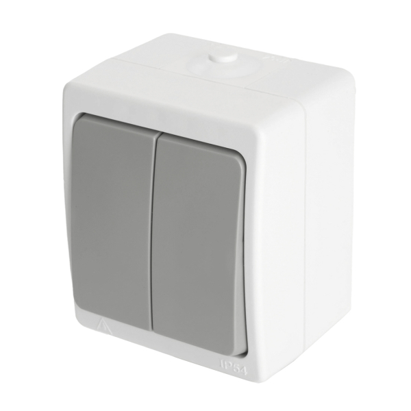 Выключатель ОУ 2 кл. IP54 белый/серый ВЕЛЕНА PSW10-221-54 STEKKER