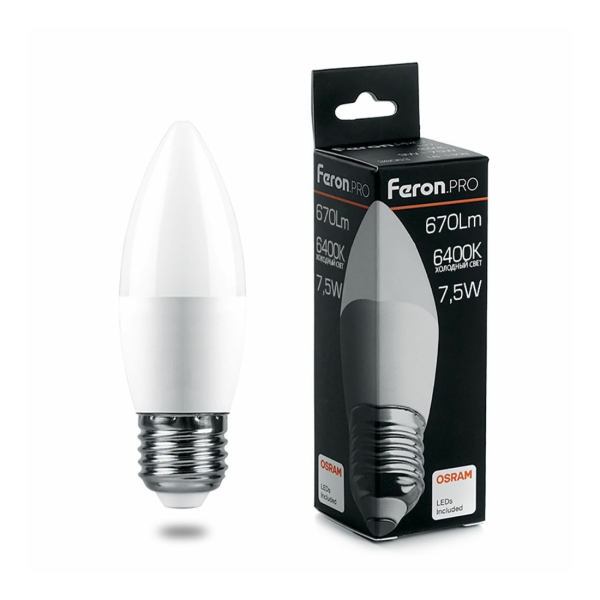 Лампа св/д C37  7,5Вт 6400K Е27 Feron.PRO