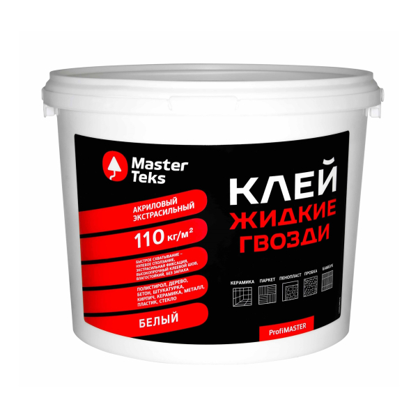 Жидкие гвозди экстрасильный 4,5кг 110 кг/м2 белый MasterTeks ProfiMaster