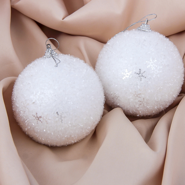 Ёлочные игрушки «Снежный блеск», шары новогодние, d=9 см, набор 2 шт., белый