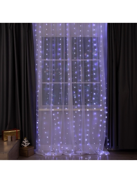 Гирлянда «Занавес» 2×3 м роса, IP20, серебристая нить, 450 LED, свечение белое, 8 режимов, 220 В