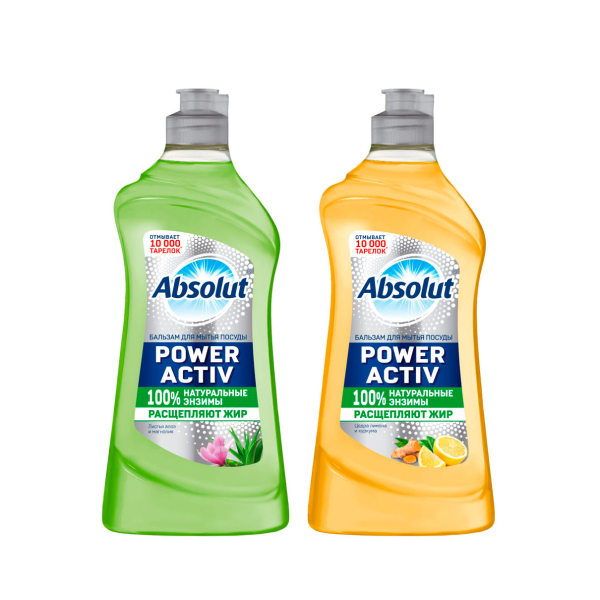 Гель-бальзам для мытья посуды Absolut Power Activ цедра лимона и куркума/листья алоэ и магнолия,850г