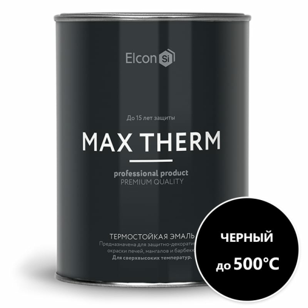 Эмаль термостойкая черная до 500град.С 0,8кг Elcon