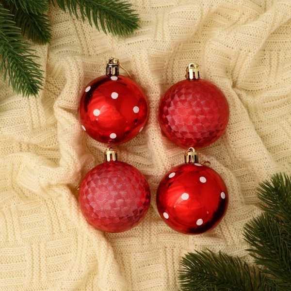 Набор пластиковых шаров d-5,5см 4шт красный Новогодние забавы