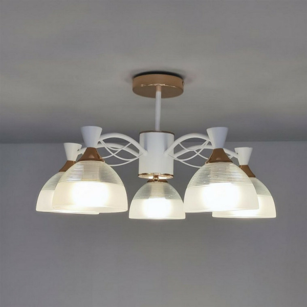 Люстра 5*60Вт Е27 стекло белый бронза  57*29 см  20м2см Baizheng