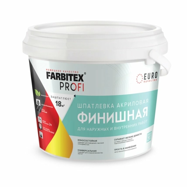 Шпатлевка финишная для наружних и внутренних работ 6кг Farbitex Profi