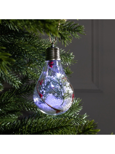 Ёлочный шар «Ветка ели», 5 LED, от батареек, свечение белое