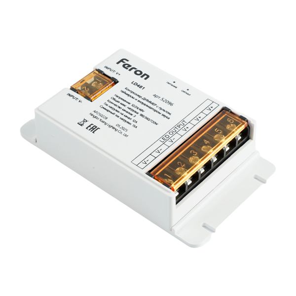 Контроллер диммер 12А 12-48В для св/д ленты с пультом, таймер, звук черный LD481 Feron
