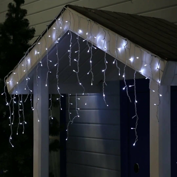 Гирлянда «Бахрома» 3 × 0.6 м, IP44, УМС, белая нить, 160 LED, свечение белое, мерцание белым, 220 В
