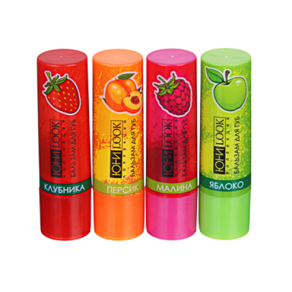Бальзам для губ малина/клубника/персик/яблоко 3,5гр ЮниLook