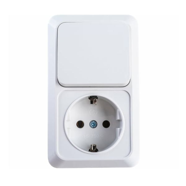 Блок ОУ выключатель 1 кл. + розетка 1 мест. белый UNIVersal