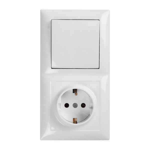 Блок СУ выключатель 1 кл. + розетка 1 мест. с з/к  белый  Кунцево