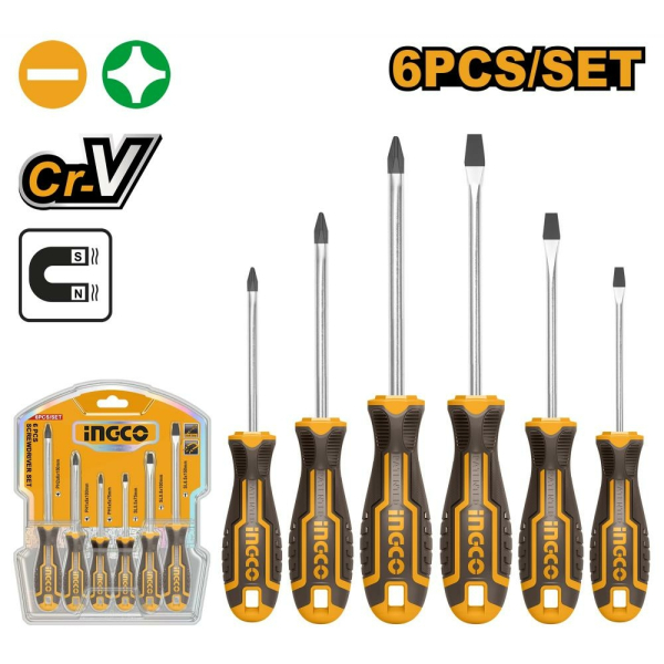 Набор отверток 6шт двухкомпонентная рукоятка CrV INGCO INDUSTRIAL