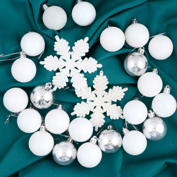 Ёлочные игрушки «Снежинка», новогодние, набор 24 шт., серебро/белый