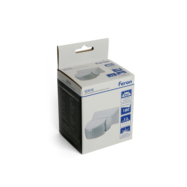 Датчик движения инфракрасный настенный 1200Вт до 12м 180гр IP65 белый SEN18 Feron