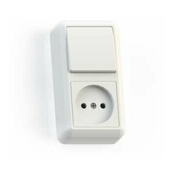 Блок ОУ выключатель 1 кл. + розетка 1 мест.  белый Кунцево