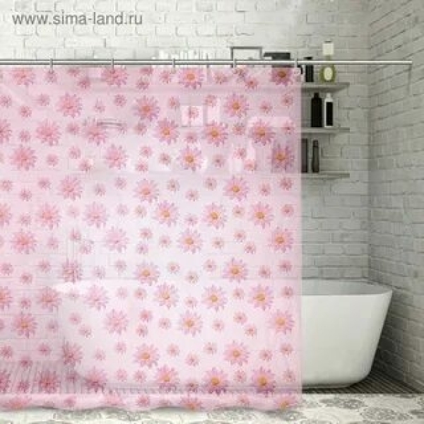 Штора для ванной 180*180см ромашки розовый А-СТИЛЬ