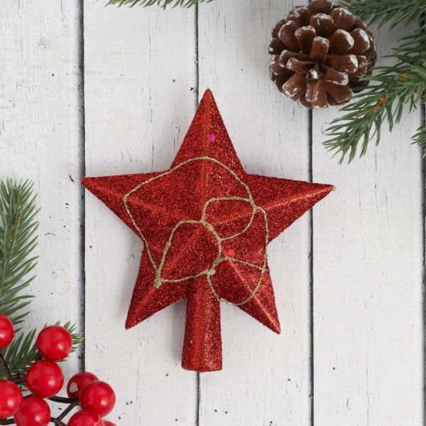 Верхушка на елку Звезда золотая нить 12см