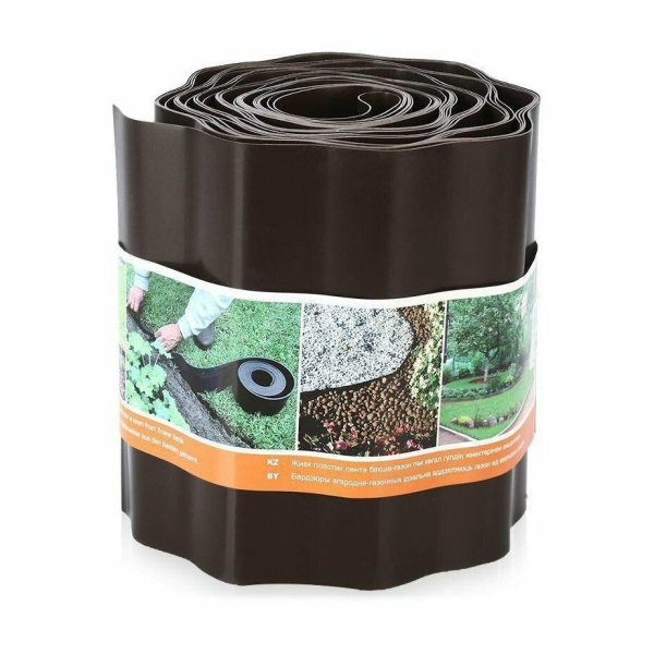 Лента бордюрная 9м*20см волна коричневый