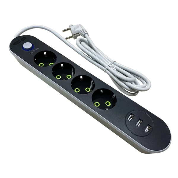 Удлинитель  4гн  5м 10А (земля,выключатель,3-USB) Baizheng