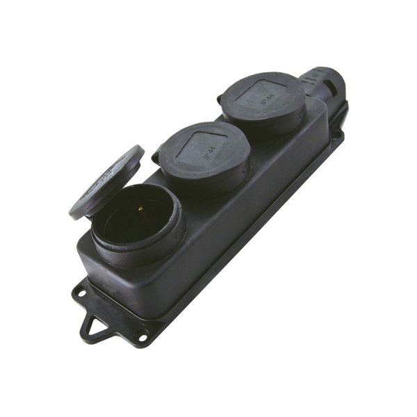 Колодка 3гн. 16А 250В (каучук, черная, земля, заглушки) IP44 SmartBuy