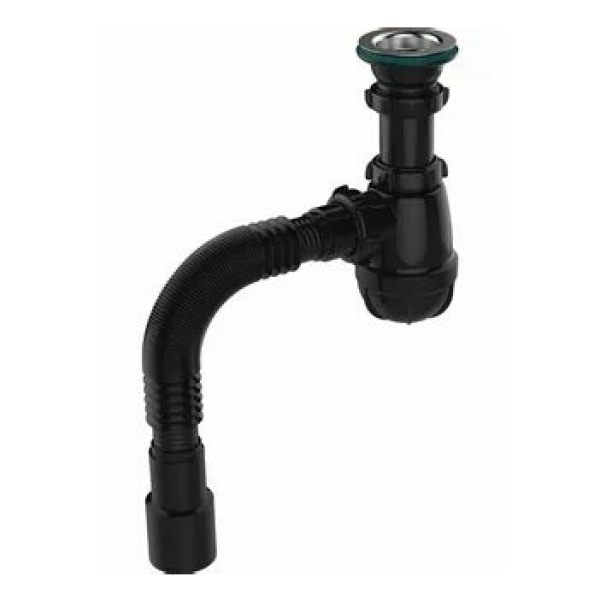 Сифон для умывальника 1-1/2"*40мм нерж.выпуск с гофрой 40мм*40/50мм черный S0184-35-MR AQUANT